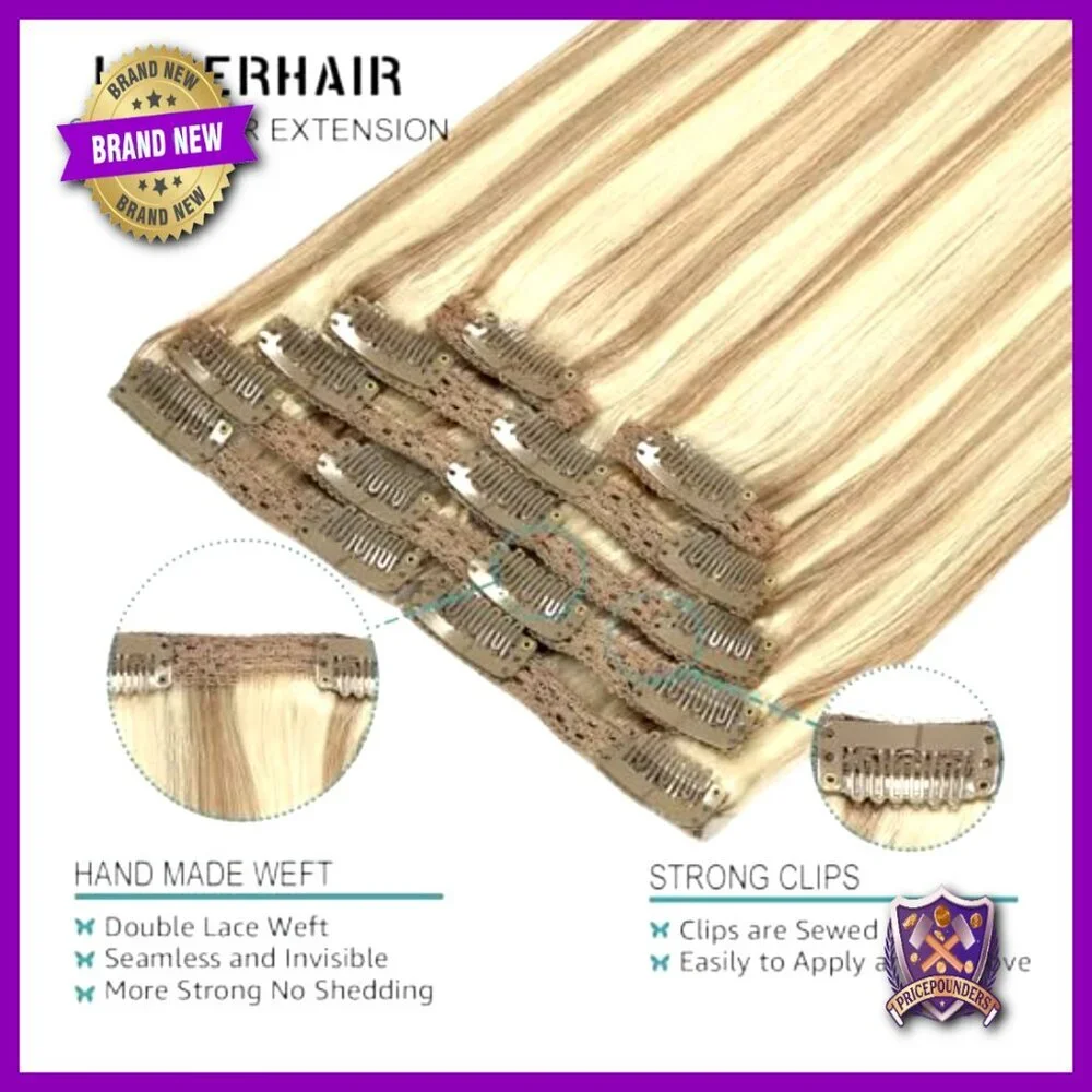 120 Gram 7-Piece Clip-In Human Hair Extensions, 16 Inch Straight Remy Hair